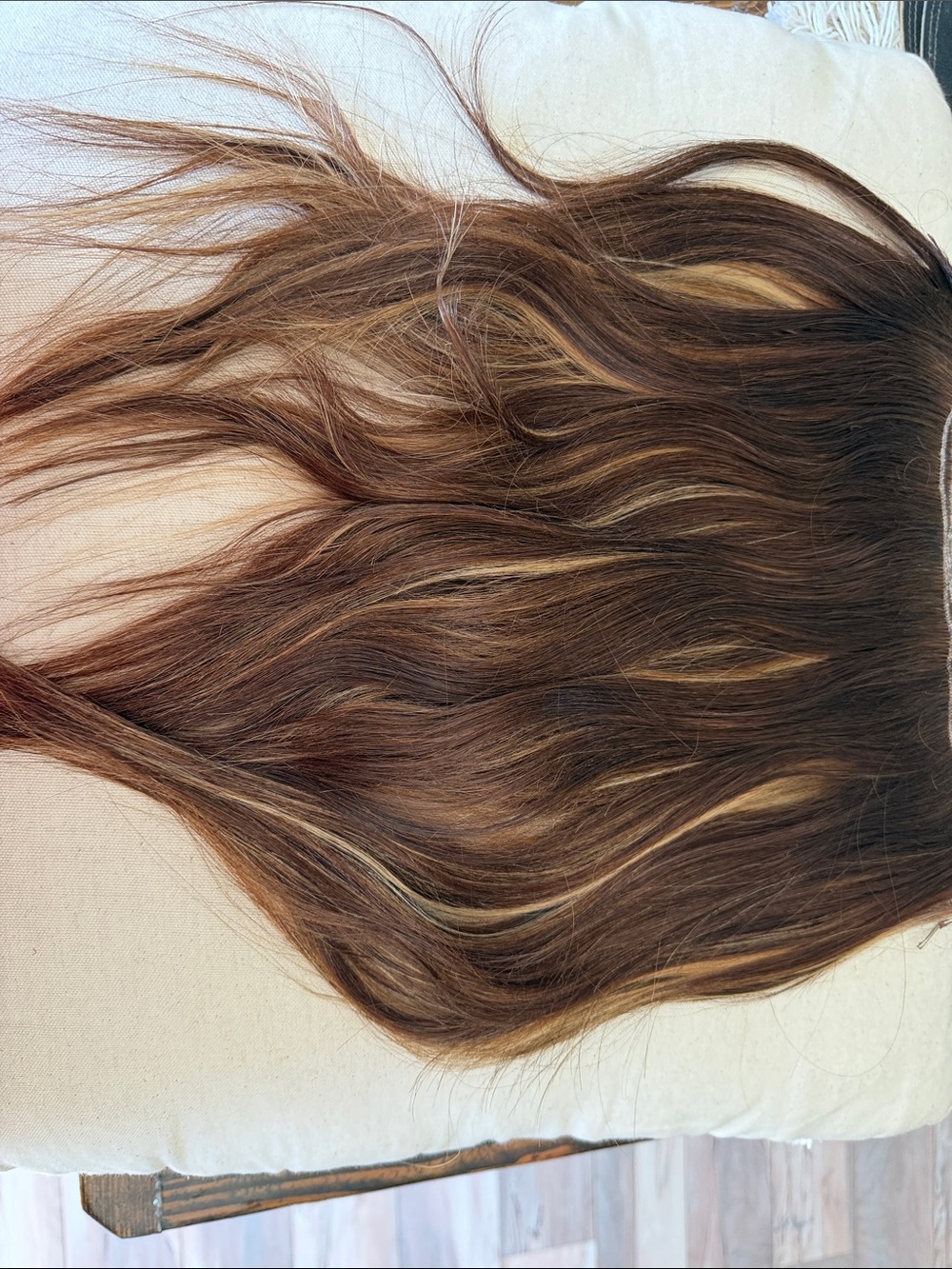 Brown Sew-In Extensions with Blonde Highlights - Natural Blend.